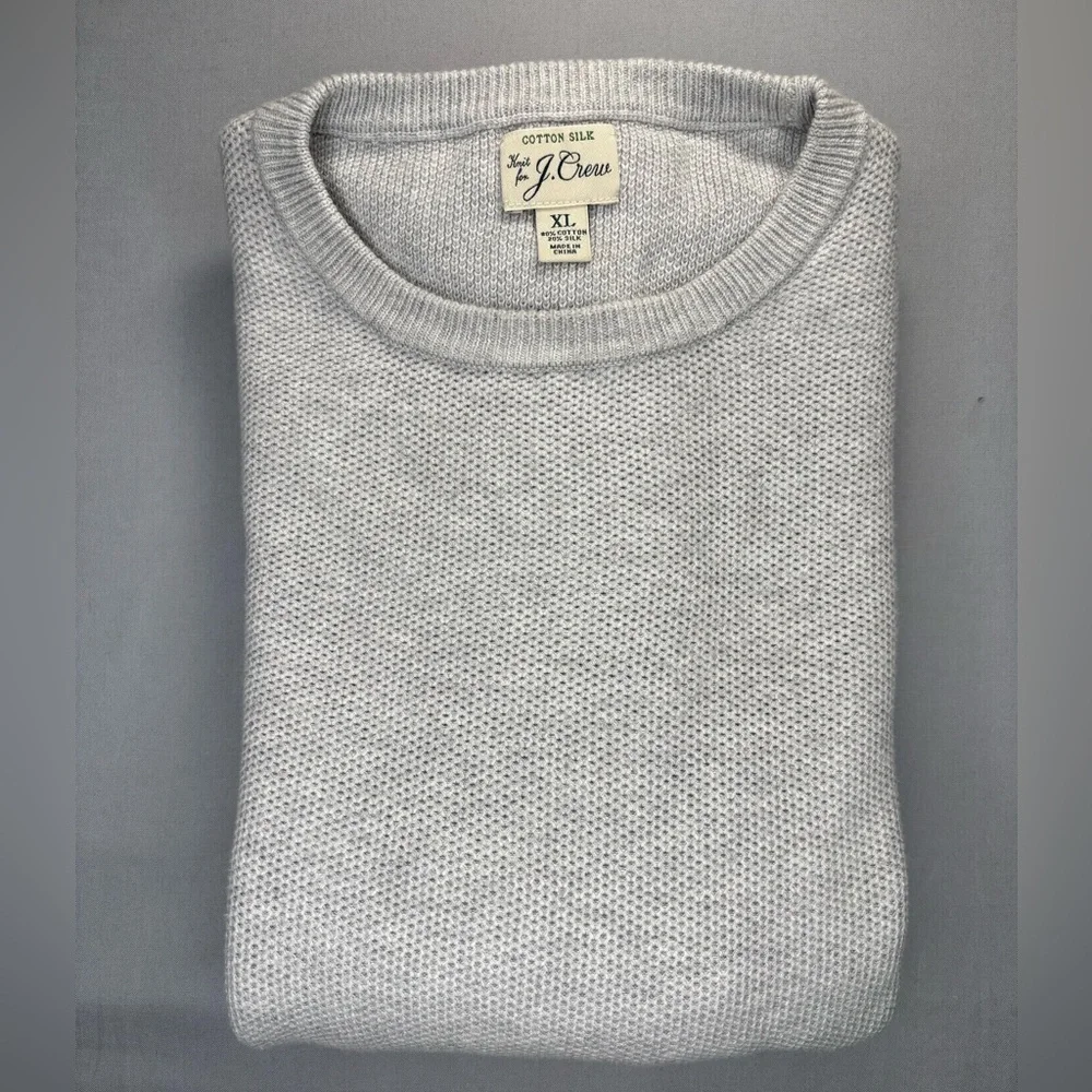 J. Crew Men’s Cotton Silk Blend Knit Crewneck Pique Stitch Sweater | Size XL